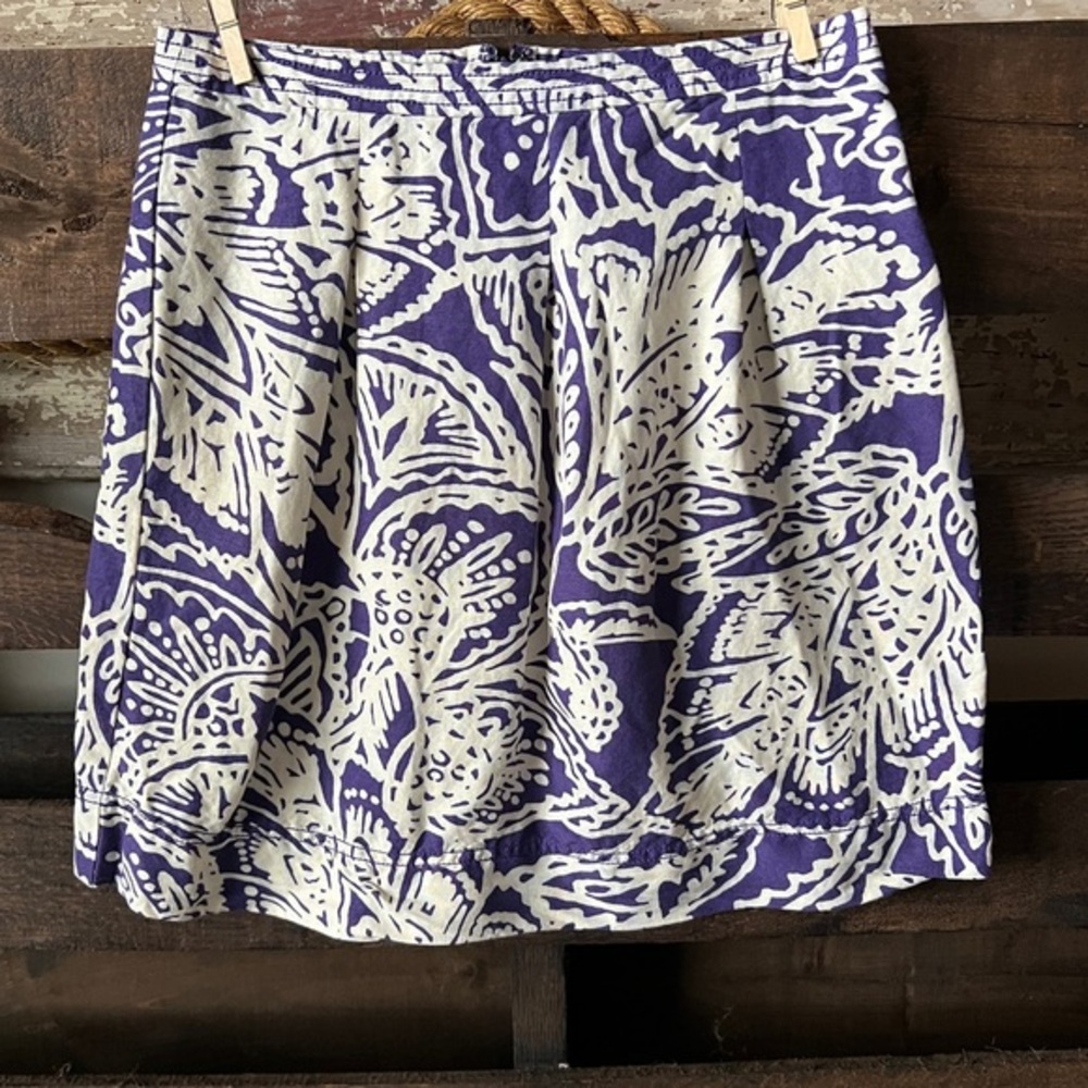 🟤LOFT Mini Skirt in Purple/Cream Print Sz 0 Petite